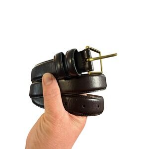 Arden Leather Co Mens Glazed Cowhide Belt Dark Brown Solid Brass Buckle 36